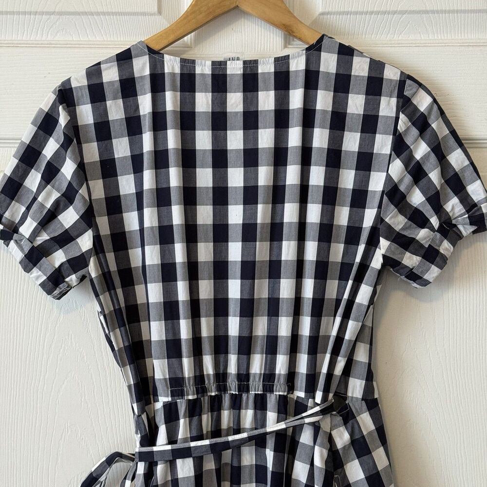 GAP Navy White Gingham Wrap Midi Dress Cotton Ruffle Hem Women’s Small - Picture 5 of 10